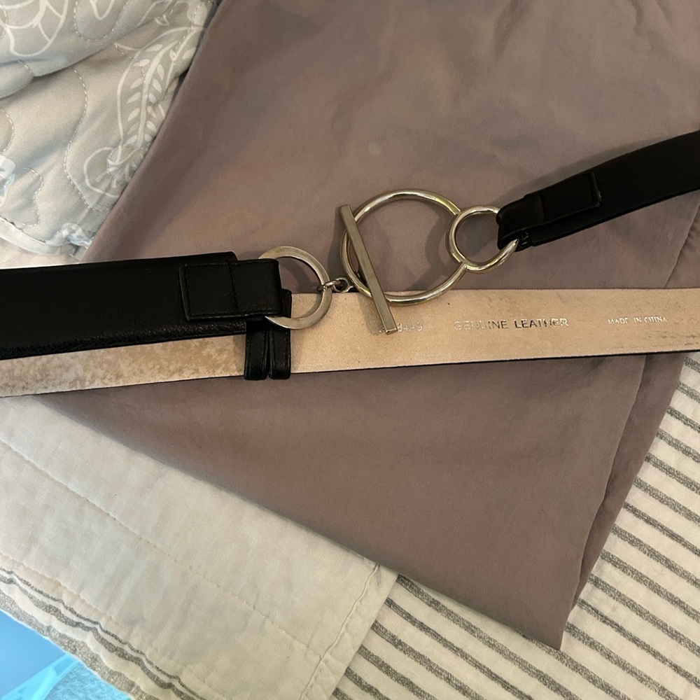 Black Leather Belt with Silver Buckle - Picture 2 of 2